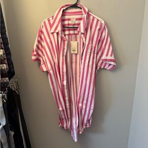 a new day oversized Pink and White Striped Button-Down Shirt